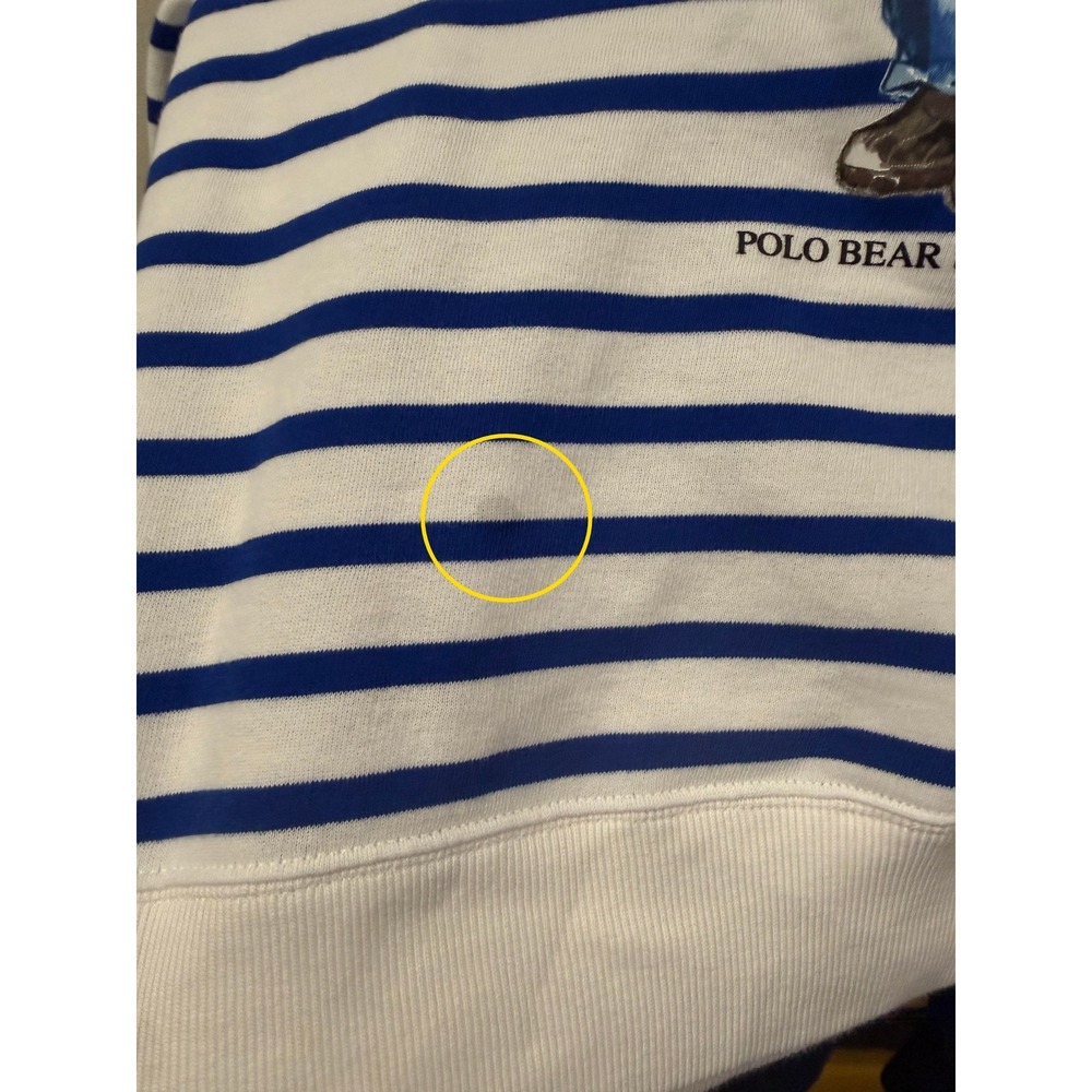 Polo Ralph Lauren Polo Bear Sweatshirt Womens Large Blue Striped Fleece Pullover - Picture 8 of 8